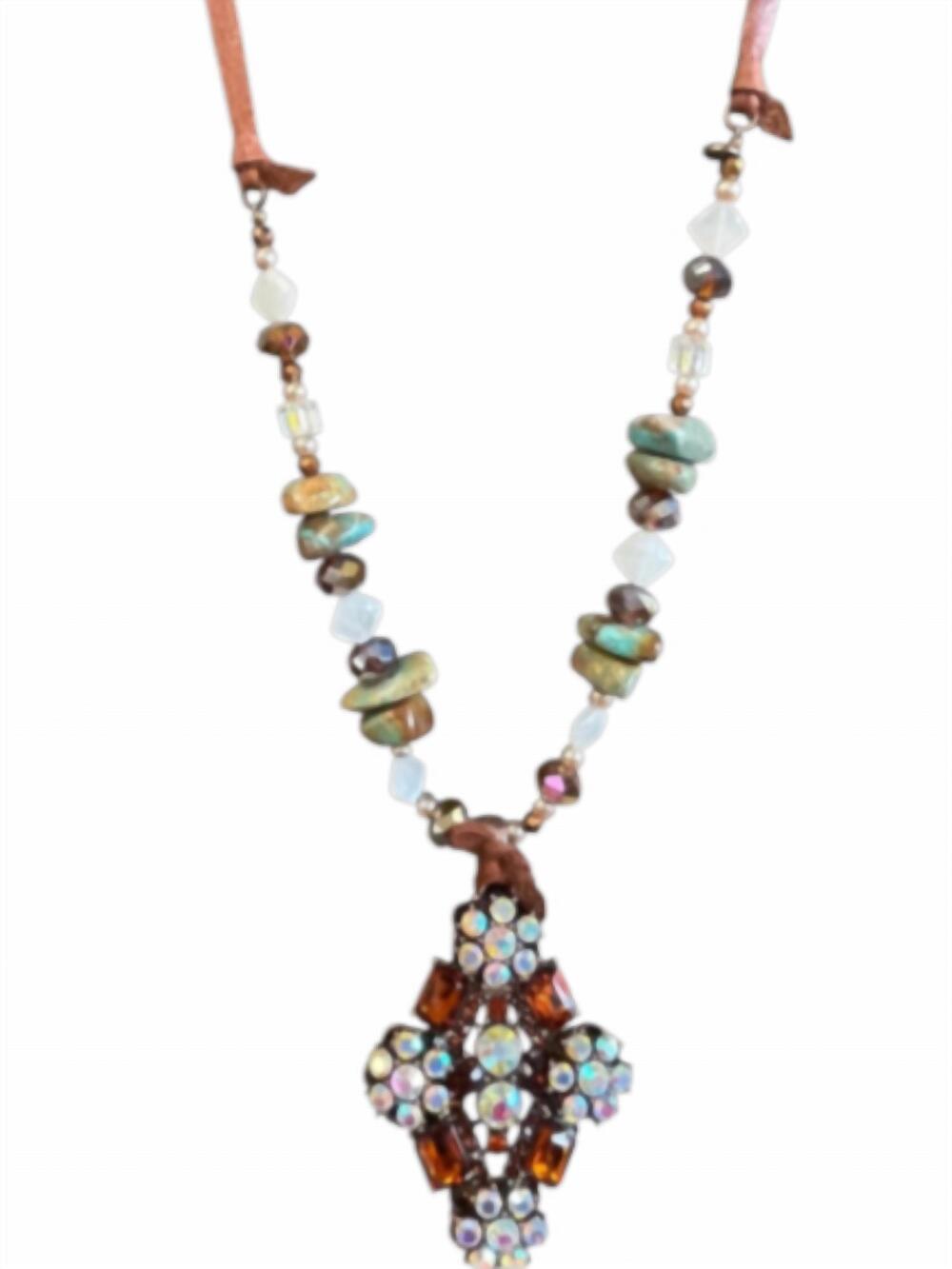 NEW A RARE BIRD women's amber aurora necklace in brown